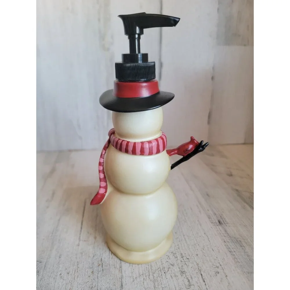 Snowman soap pump red cardinal Xmas‎ bathroom kitchen home decor
